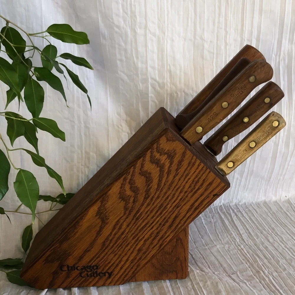 CHICAGO CUTLERY Knife Block set of 5 Chef knife, paring, sharpening tool ++